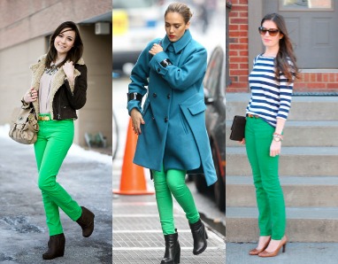 Зеленые джинсы в повседневном стиле