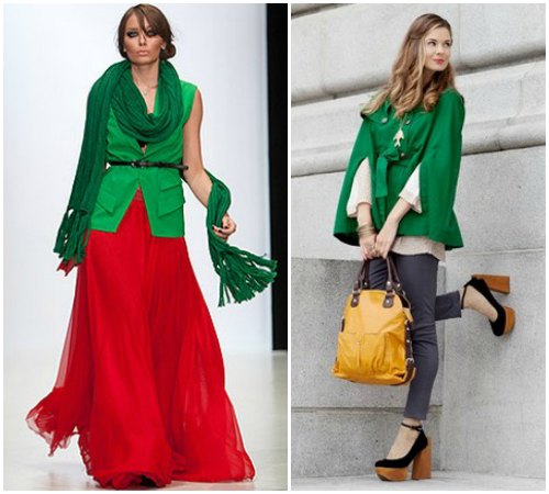 Сочетание зеленого цвета в одежде с хроматическими тонами