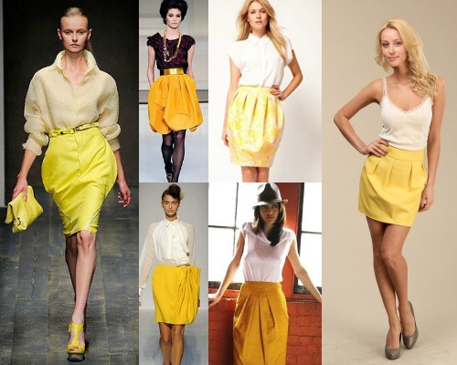 С чем носить желтую юбку-тюльпан?